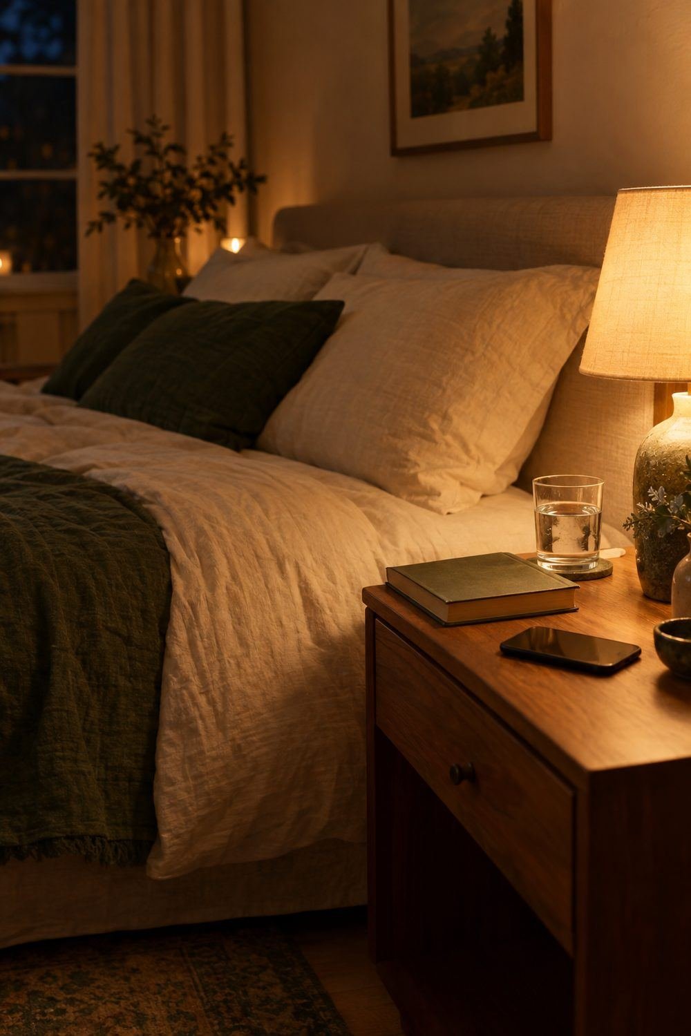 A calm bedroom at night